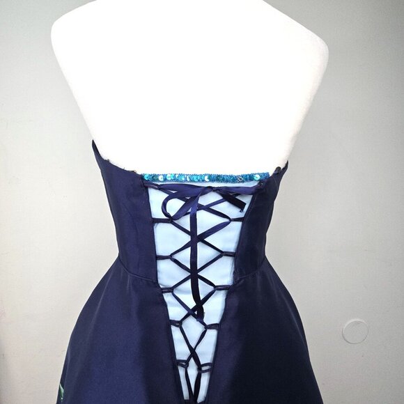 Rachel ALLAN Navy Floral Embroidered Sweetheart Short Dress 4397 - Picture 9 of 13